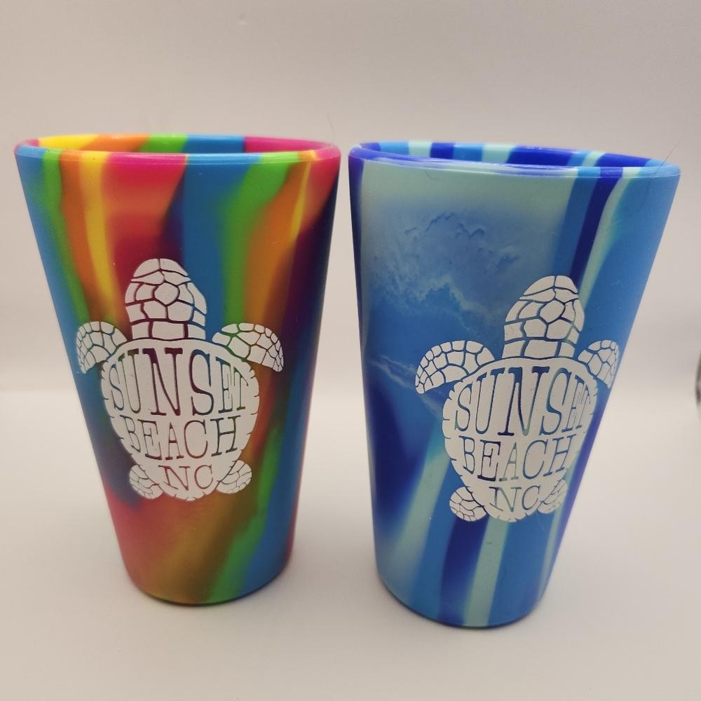 Lot Of 2 SiliPint 16oz Silicone Cups Tie-Dye Unbreakable Tumbler SUNSET BEACH,NC